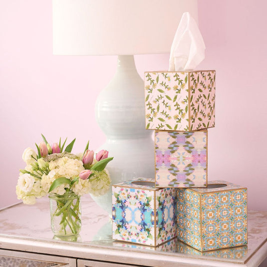Pink Leaf Paper-cut Tissue Box