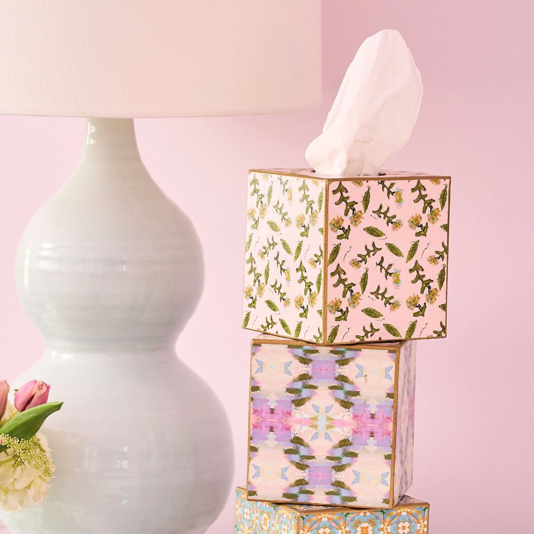 Pink Leaf Paper-cut Tissue Box