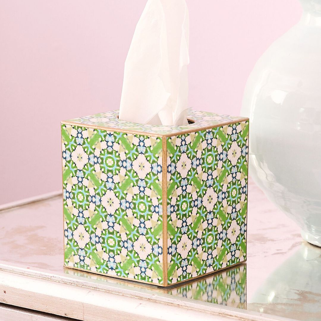 Green flower paper-cut tissue box