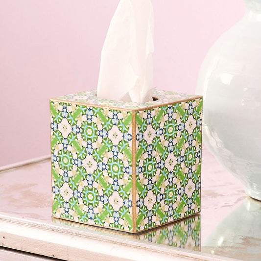 Green flower paper-cut tissue box