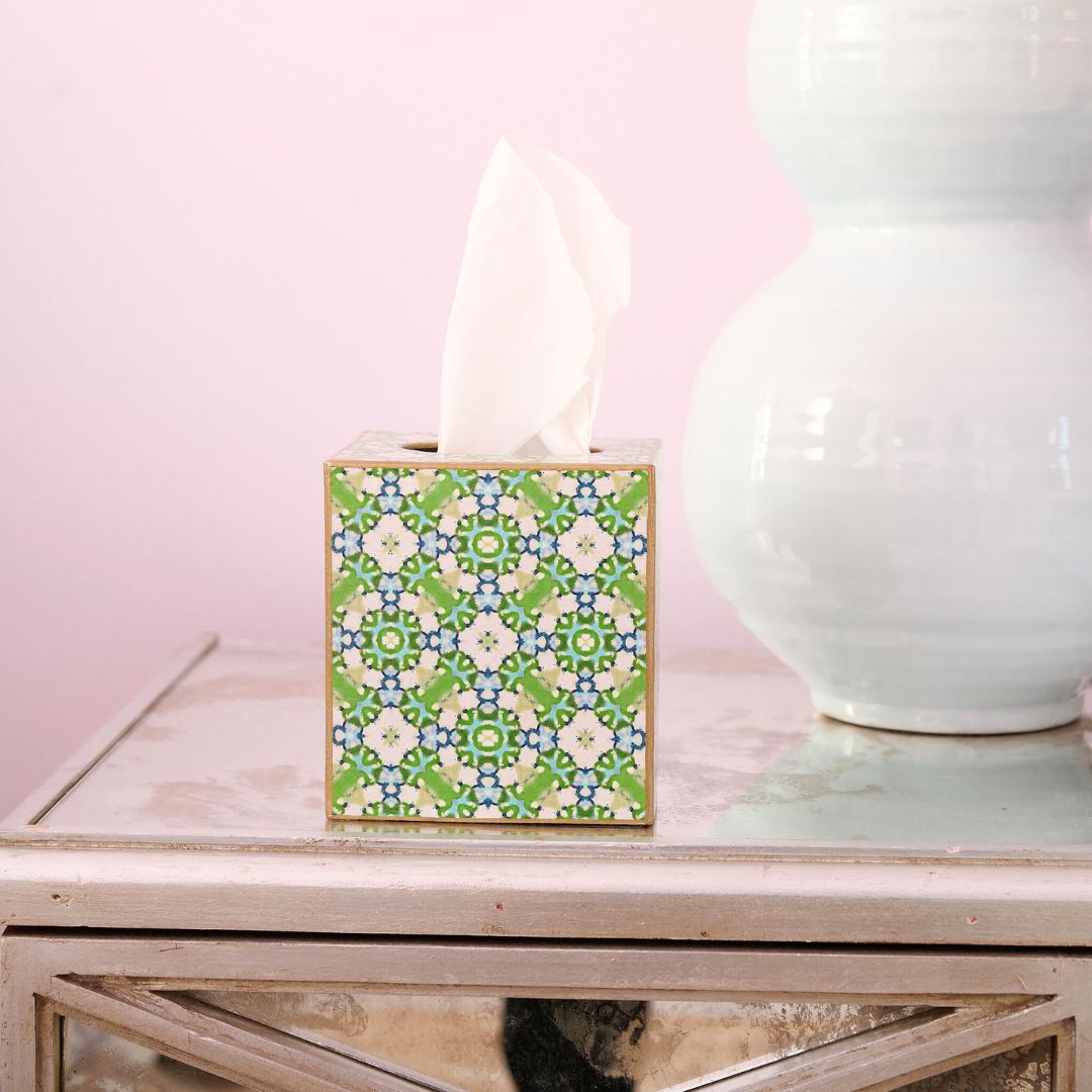Green flower paper-cut tissue box